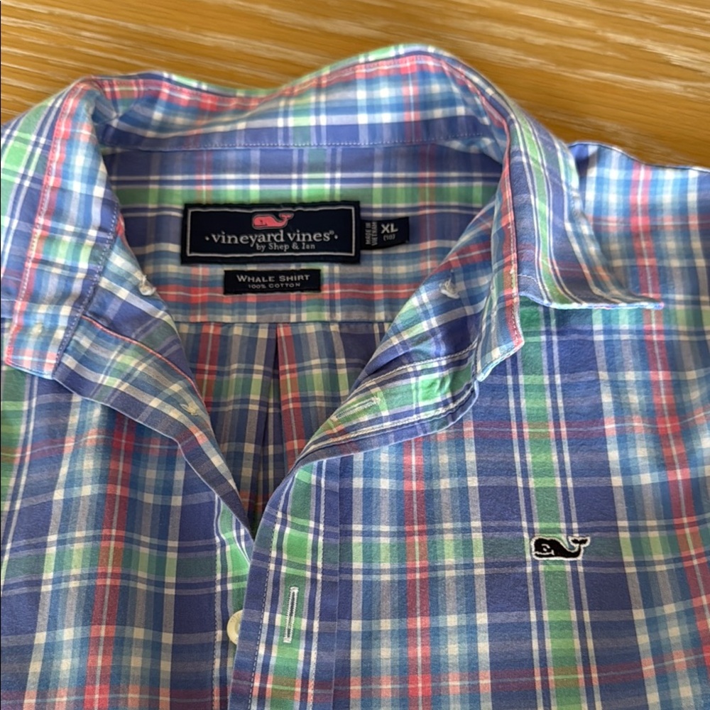 Vineyard Vines Blue Plaid Shirt boy 18 or xl